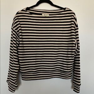 Madewell Black & Cream Striped Ribbed Boatneck Sweater